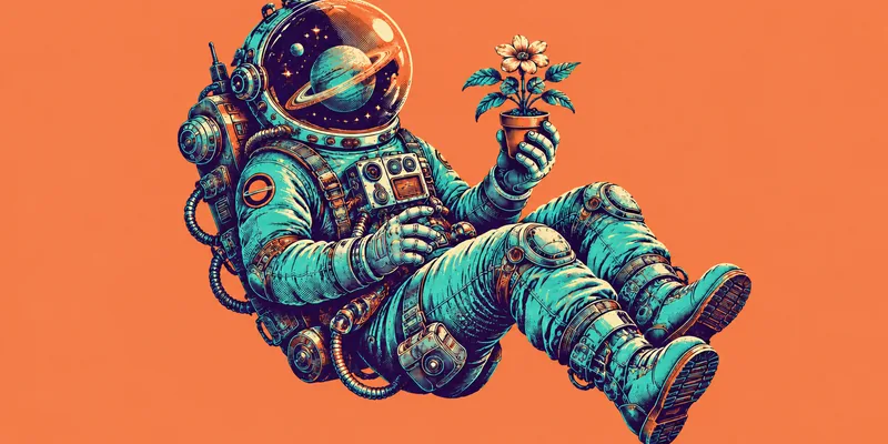 A91 artwork: astronaut holding a flower