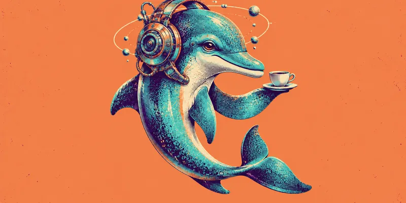 A91 artwork: dolphin with a cup of tea