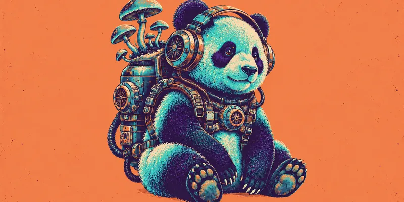 A91 artwork: panda among mushrooms